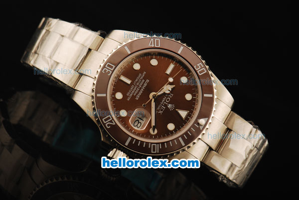 Rolex Submariner Swiss ETA 2836 Automatic Movement Steel Case and Strap with Brown Dial and Brown Ceramic Bezel - Click Image to Close